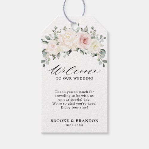 Champagne Ivory Blush Pink Floral Greenery Welcome Gift Tags
