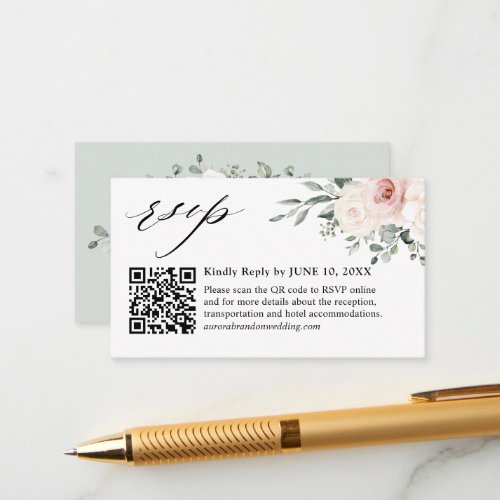 Champagne Ivory Blush Pink Floral QR Code RSVP Enclosure Card