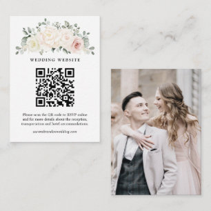 Champagne Ivory Blush Pink Floral QR Code RSVP Enclosure Card