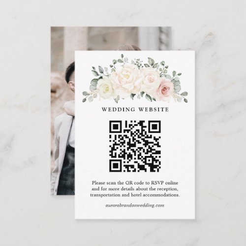 Champagne Ivory Blush Pink Floral QR Code RSVP Enclosure Card