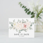 Champagne Ivory Blush Pink Floral Save the Date Postcard (Standing Front)