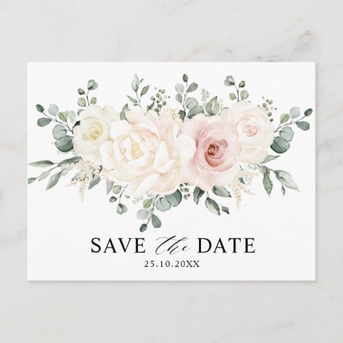 Champagne Ivory Blush Pink Floral Save the Date Postcard