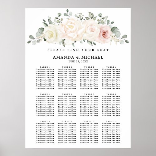 Champagne Ivory Blush Pink Floral  Seating chart