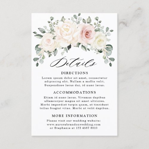 Champagne Ivory Blush Pink Floral Wedding Details Enclosure Card