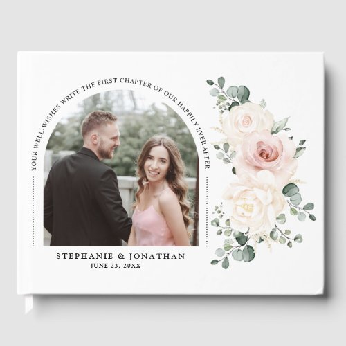 Champagne Ivory Blush Pink Floral Wedding Photo Guest Book