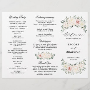 Champagne Ivory Blush Pink Floral  Wedding Program