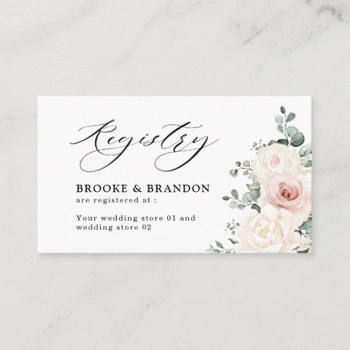 Champagne Ivory Blush Pink Floral Wedding Registry Enclosure Card