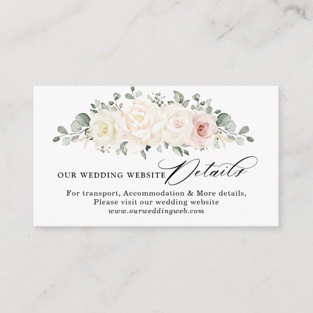 Champagne Ivory Blush Pink Floral Wedding Web Site Enclosure Card (Front)