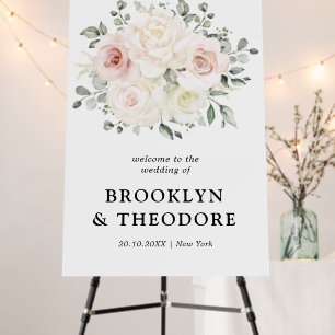 Champagne Ivory Blush Pink Floral Wedding Welcome Foam Board