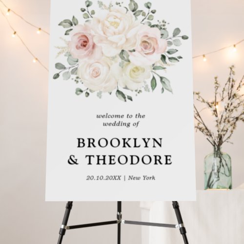 Champagne Ivory Blush Pink Floral  Wedding Welcome Foam Board