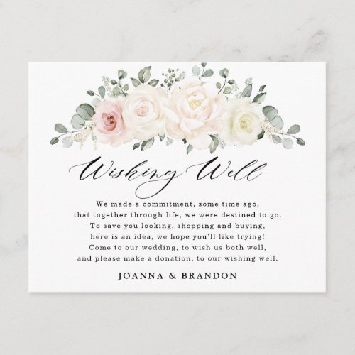 Champagne Ivory Blush Pink Floral  Wishing Well Enclosure Card