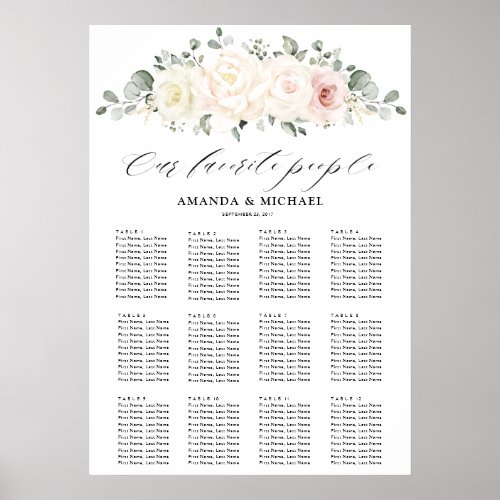 Champagne Ivory Blush Pink  Guest Seating Chart