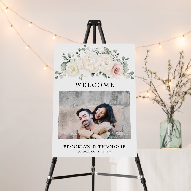 Champagne Ivory Blush Pink  Photo Wedding Welcome  Foam Board (In Situ (Stand))