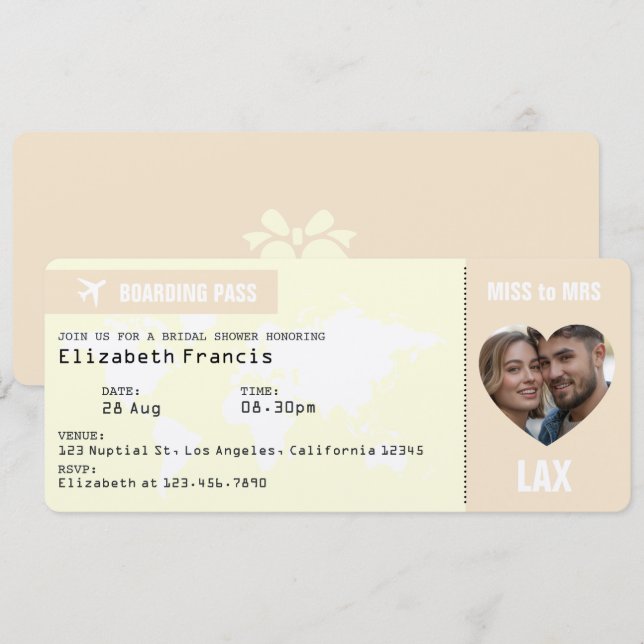 Champagne & Ivory Boarding Pass Bridal Shower Invitation (Front/Back)