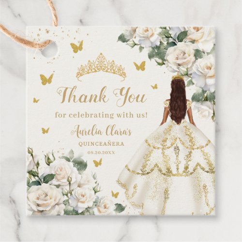 Champagne Ivory Floral Butterflies Quinceaera Favor Tags