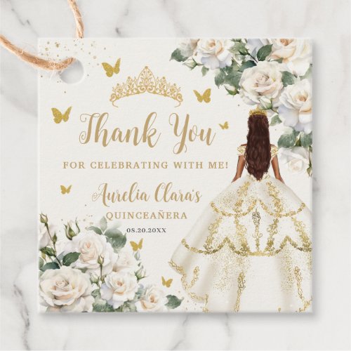 Champagne Ivory Floral Butterflies Quinceaera Favor Tags