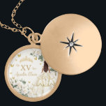 Champagne Ivory Floral Princess Dress Quinceañera  Gold Plated Necklace<br><div class="desc">This beautiful necklace is the perfect memento / quince gift for the quince girl featuring enchanting ivory white roses, a girl dressed in a beautiful champagne ivory gown, and fluttering gold butterflies. Personalize it with your own wording easily and quickly, simply press the customise it button to further re-arrange and...</div>