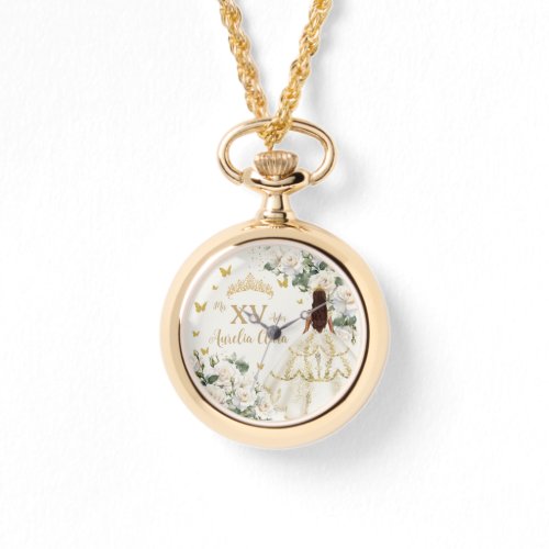 Champagne Ivory Floral Princess Dress Quinceañera  Watch