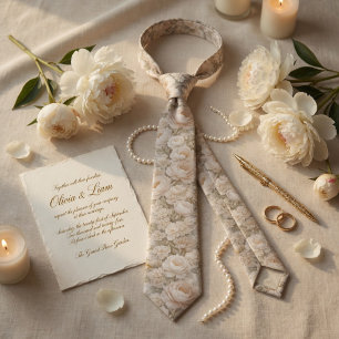 Champagne Ivory Floral Wedding Neck Tie