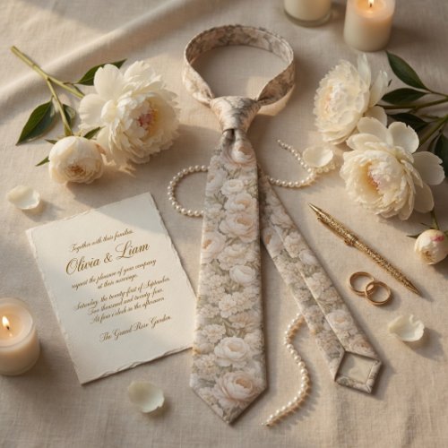 Champagne Ivory Floral Wedding Neck Tie