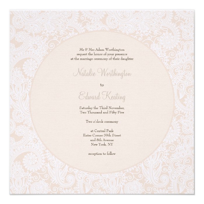 Champagne Ivory Lace Monogram Wedding Invite
