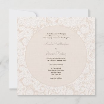Champagne Ivory Lace Monogram Wedding Invite by Pip_Gerard at Zazzle