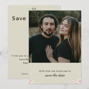Champagne Ivory Whispered Petals Minimalist photo Save The Date