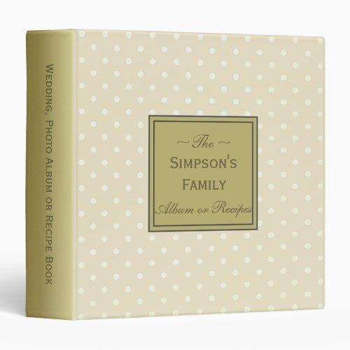 Champagne Ivory White Polka Dots Photos or Recipes 3 Ring Binder