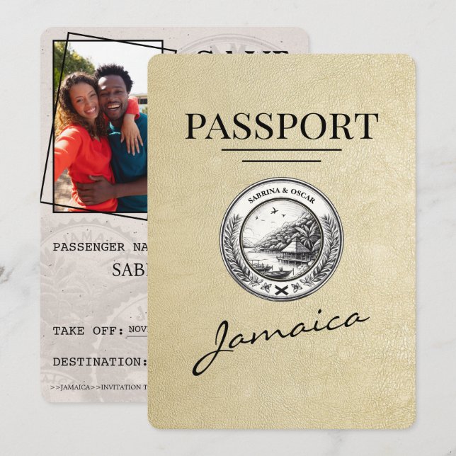 Champagne Jamaica Passport Save The Date (Front/Back)
