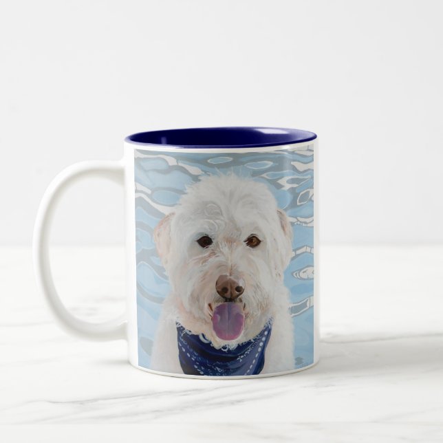 Champagne Labradoodle with water mug. Two-Tone Coffee Mug (Left)