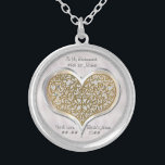 Champagne Lace (Personalized Bridesmaid Necklace) Silver Plated Necklace<br><div class="desc">This silver-plated necklace personalized necklace makes a lovely gift for your bridesmaids that they will cherish forever. At the center is Leslie Sigal Javorek's original digital painting of a silvery heart with delicate, gold lace ornamentation against a champagne colored background. Customizable text fields for each bridesmaid's name and more (zoom...</div>