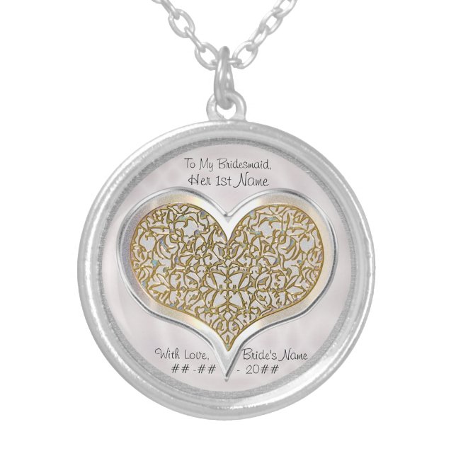 Champagne Lace (Personalized Bridesmaid Necklace) Silver Plated Necklace (Front)