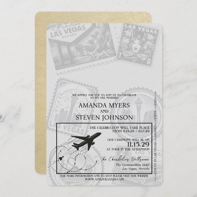 Champagne Las Vegas Passport Wedding Invitation (Front/Back)