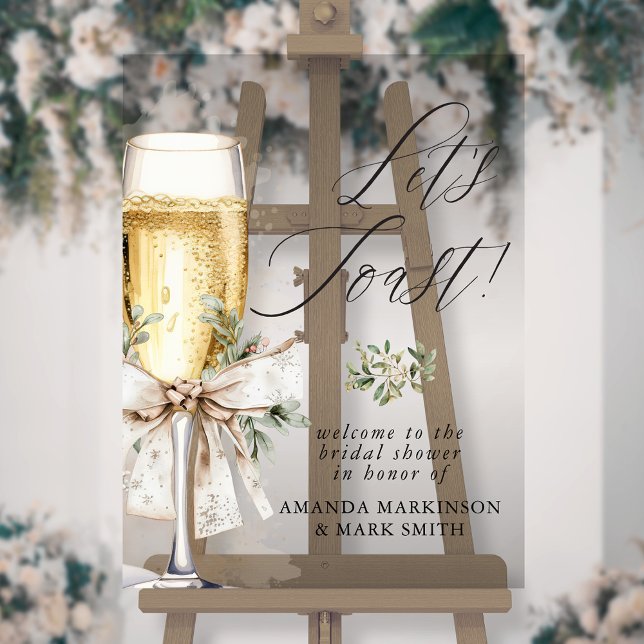 Champagne Let's Toast Winter Bridal Shower Welcome Acrylic Sign (Creator Uploaded)