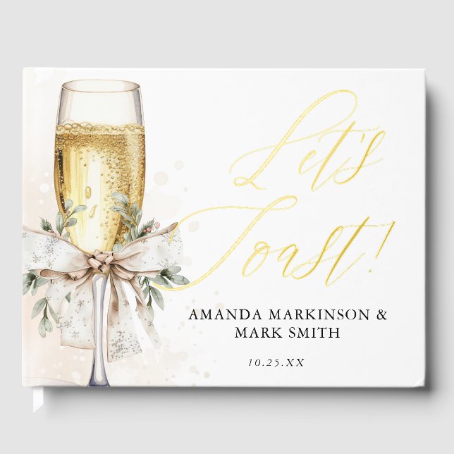 Champagne Let's Toast Winter Engagement Foil Guest Book (Front)
