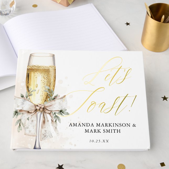 Champagne Let's Toast Winter Engagement Foil Guest Book (Creator Uploaded)