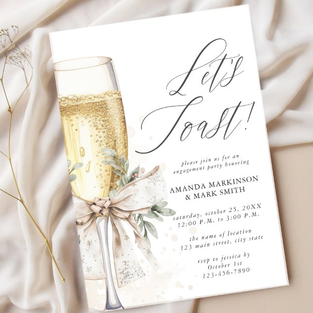 Champagne Let's Toast Winter Engagement Invitation (Creator Uploaded)
