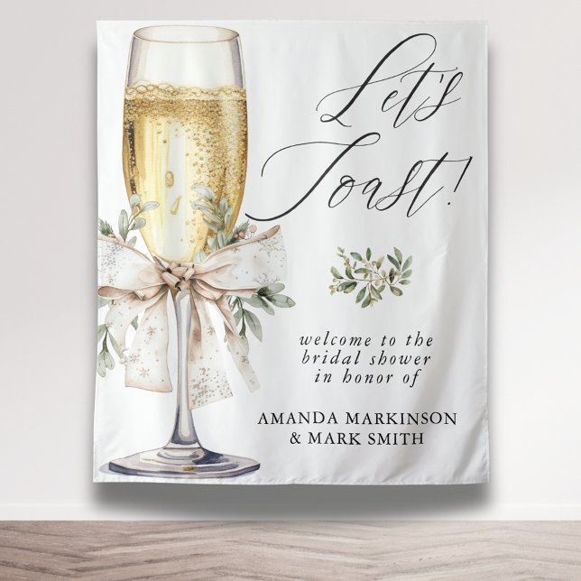 Champagne Let's Toast Winter Neutral Bridal Shower Tapestry (Creator Uploaded)