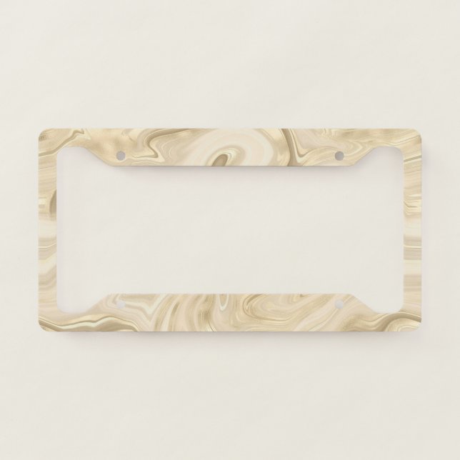 Champagne Light Brown Elegant Abstract Swirl License Plate Frame (Front)