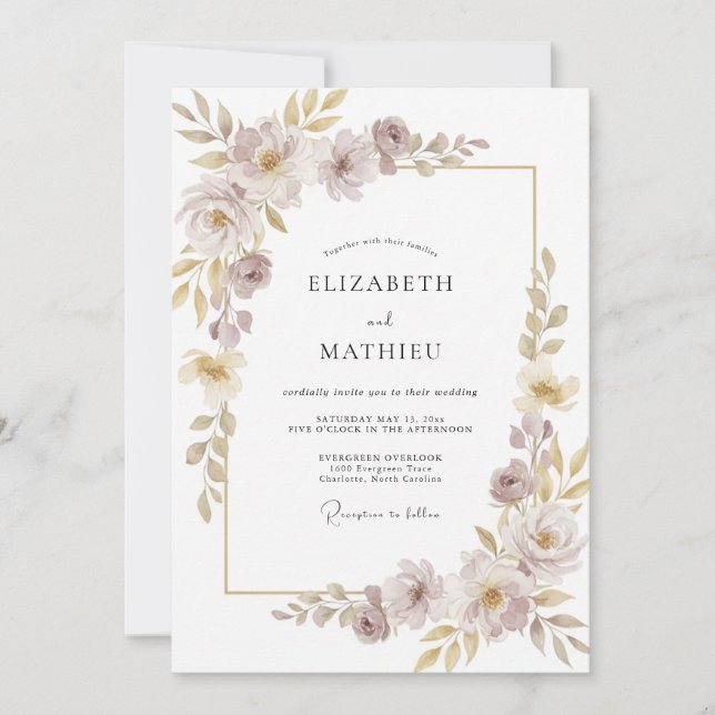Champagne Luminous Floral Wedding Invitation (Front)