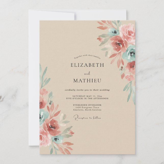 Champagne Mauve Ranunculus Eucalyptus Wedding Invitation (Front)