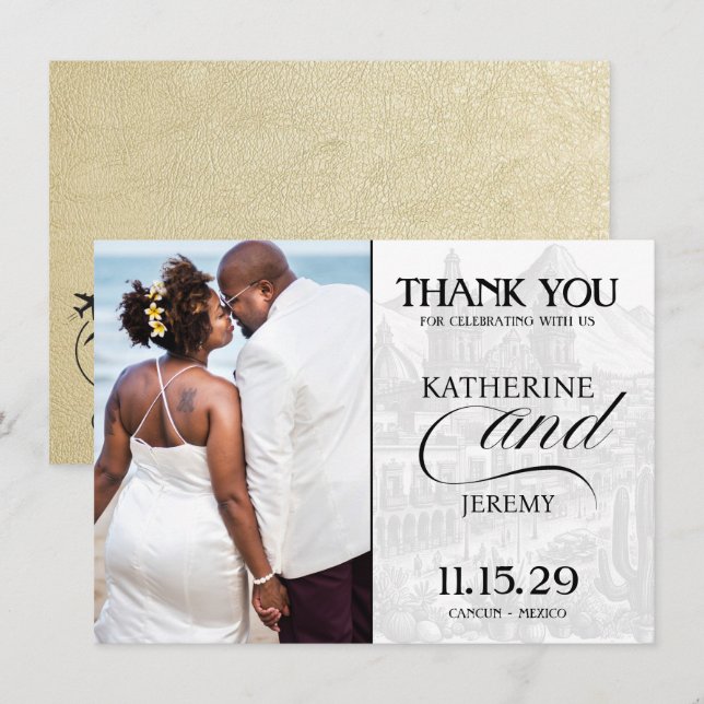 Champagne Mexico Passport Thank You Card (Front/Back)