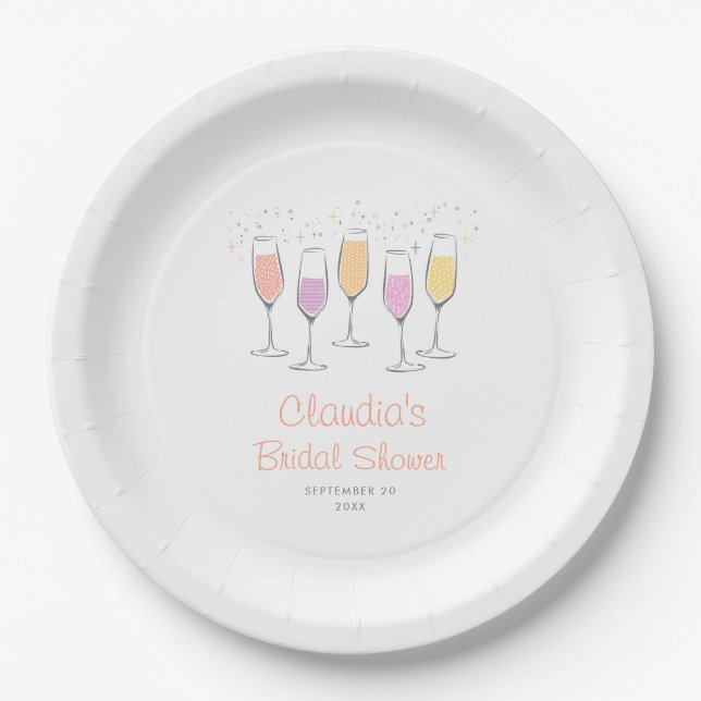 Champagne Mimosa Bellini Peach Bridal Shower Paper Plates (Front)