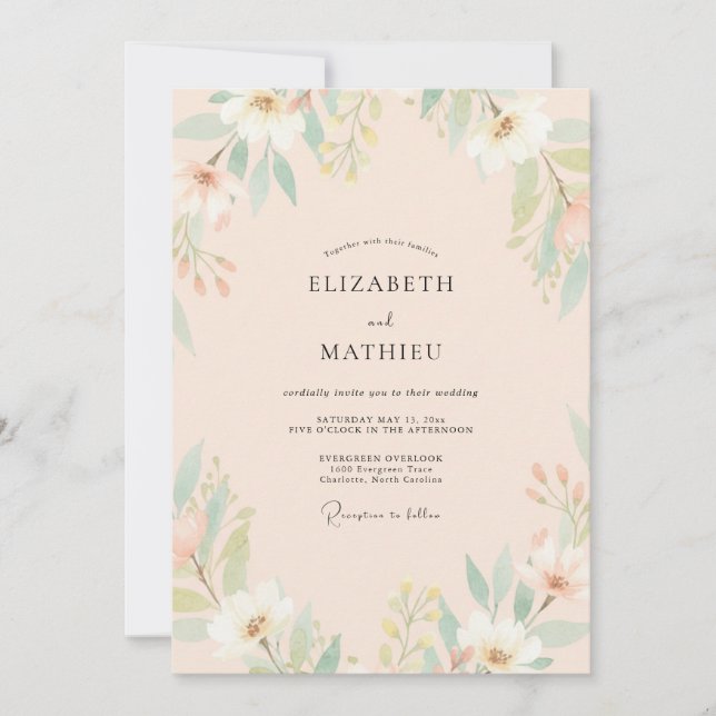 Champagne Mint Leaf Wedding Invitation (Front)