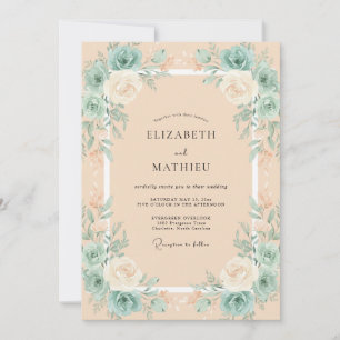 Champagne Mint Leafy Wedding Invitation