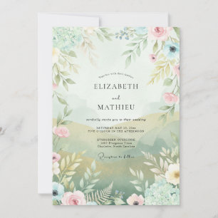 Champagne Mint Watercolor Wedding Invitation