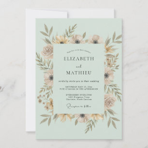 Champagne Mint Wreath Wedding Invitation