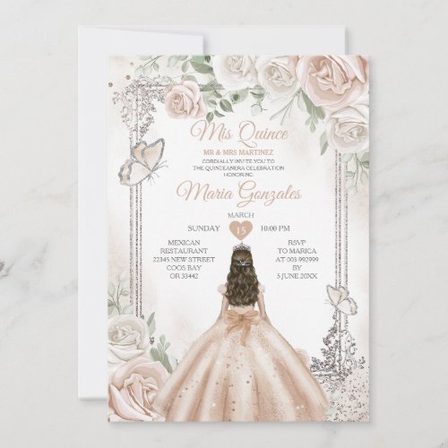 Champagne Mis Quince 15 Anos Silver Crown Glitter Invitation