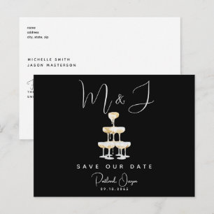 Champagne Modern Black Wedding Save the Date II Postcard