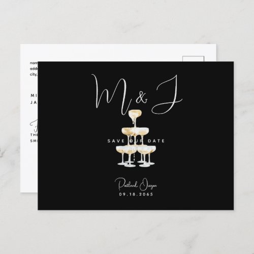 Champagne Modern Black Wedding Save the Date  Postcard